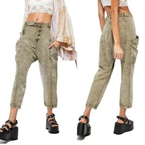 Free People Desert Days Harem Utility Cropped Pants In Green Women's Size US 2